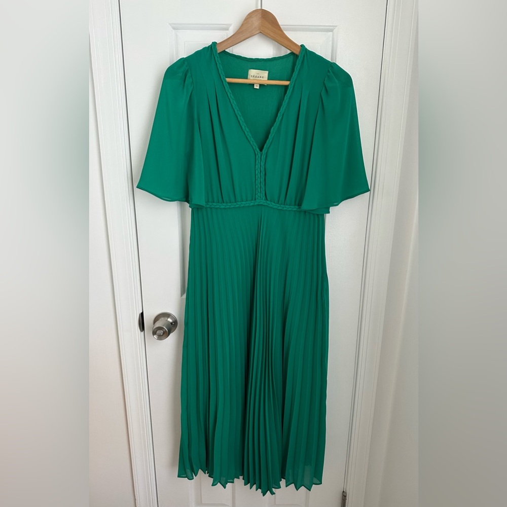 Sezane Emerald Green Pleated Midi Dress - Picture 4 of 8
